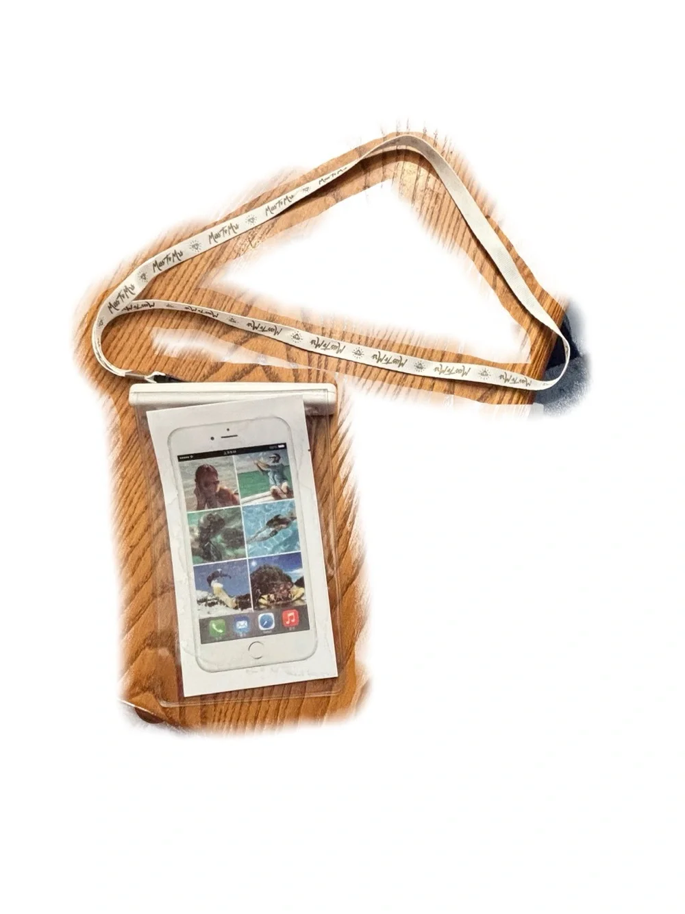 Clear Waterproof Phone Pouch with Beige Branded Neck Strap